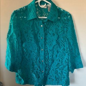 White Stag Vibrant Teal Button-Down 3/4 sleeve Casula Top Sz XL